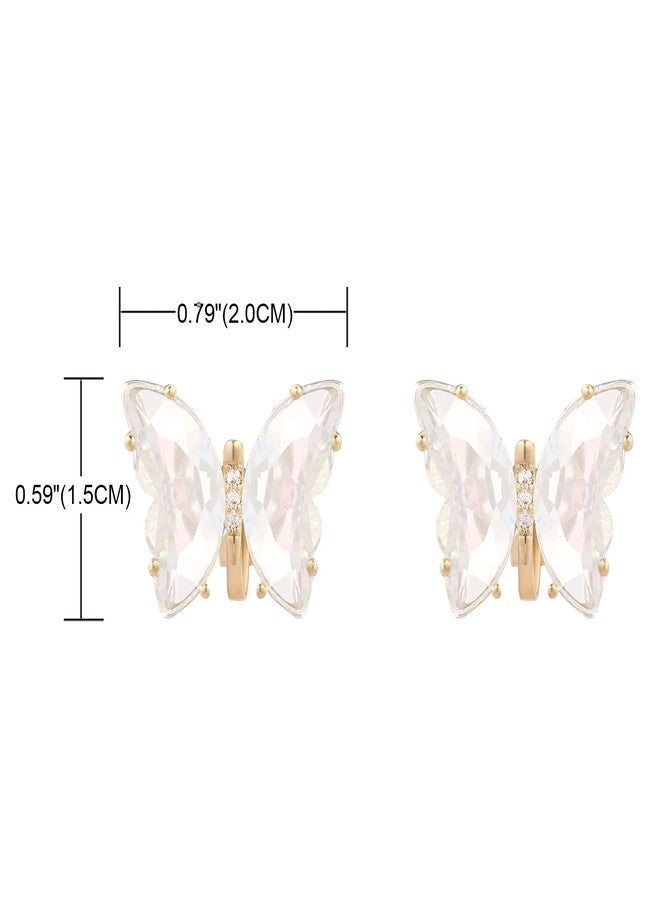 YOQUCOL Butterfly Shape Transparent Crystal Clip On Earrings Non Pierced Golden Stud for Women - Image 2